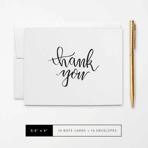 Flat or Folded Note Cards // Set of 10 // Simple Black by k8inked
