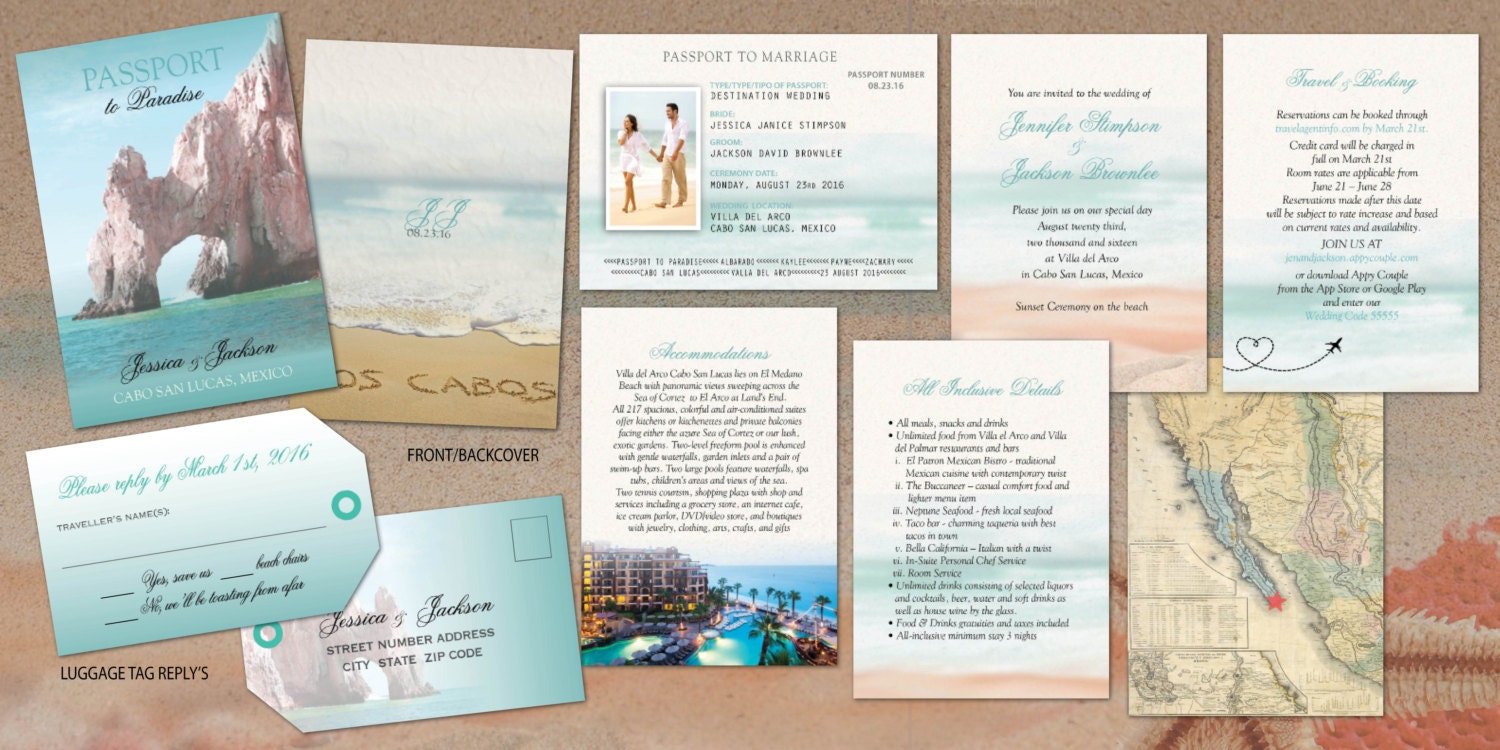 Cabo Destination Passport Wedding Invitations El Arco