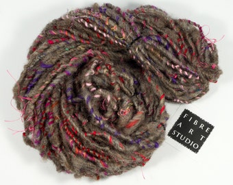 Art Yarn | Handspun Yarn | Natural Light Brown Wool Yarn for Knitting | Upcycled Yarn with Jewel Color Add-in | From Granville Island