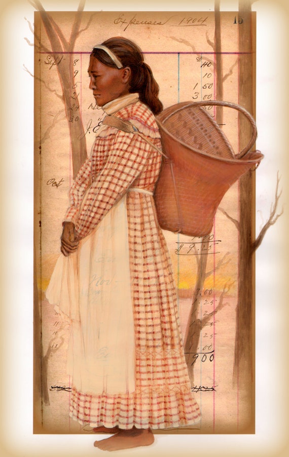 BEAUTIFUL CHOCTAW WOMAN in traditional dress with basket circa