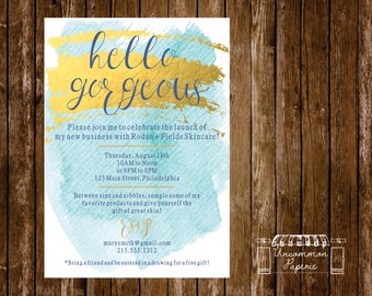 Aqua Gold Foil Cocktail Party | Launch Party | Invitation | Rodan + Fields