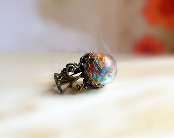 Baby breath nature ring jewelry , Mini terrarium ring , Botanical jewellery , Real flower ring gift for her