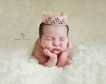 Baby crown, Newborn pink crown, Photography prop, Birthday cake crown, Cake smash crown, Mini pink Crown, Newborn prop, Princess lace crown