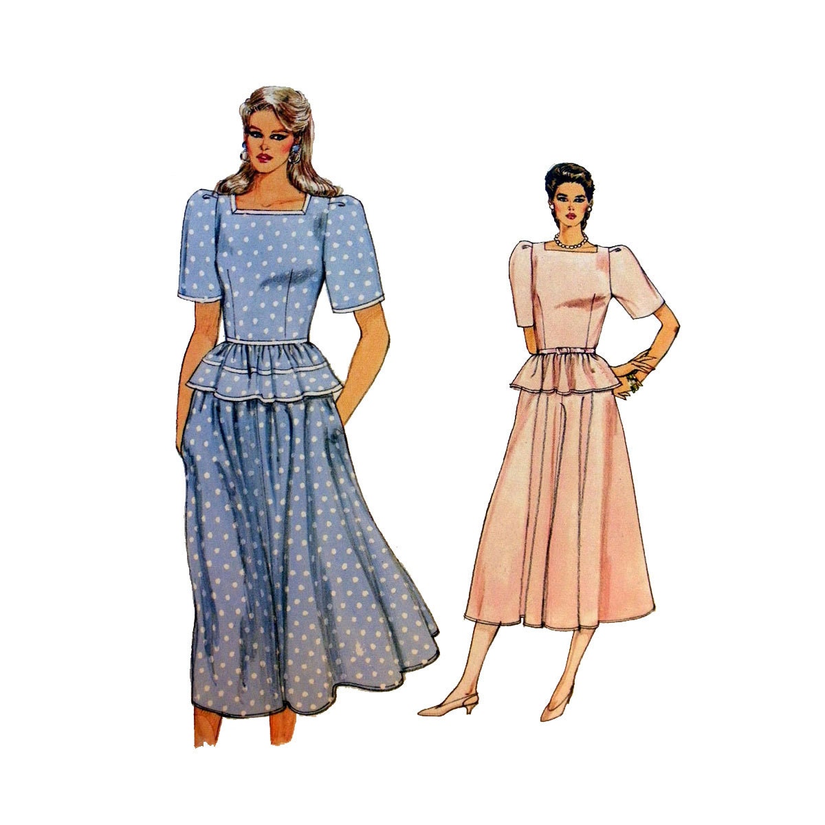 Women's Peplum Top and Flared Midi Skirt Sewing Pattern