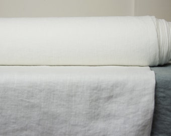 Thin pure 100% linen FABRIC 130gsm, off-white color. Washed, dense, soft crumpled fabric for light clothes.