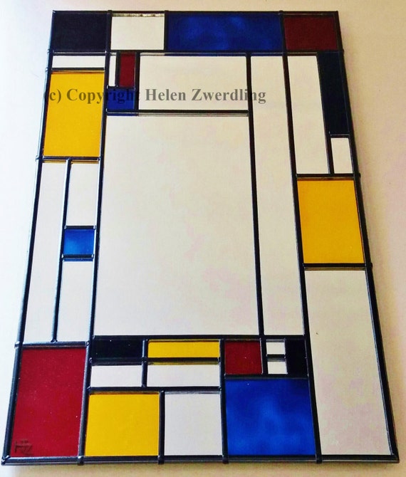 Piet Mondrian inspired abstract mirror a hand painted and
