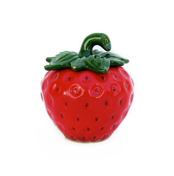 Vintage Strawberry Sugar Bowl Jar Painted Ceramic Lidded