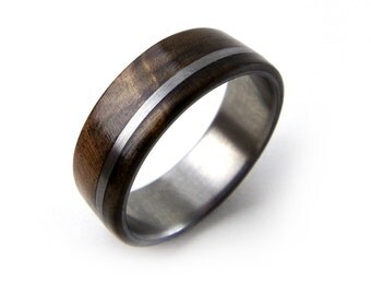 TItanium Wood Ring, Walnut Burl Ring, Brown Wood Ring, Metal Wood Ring, Metal Wood Jewelry, Titanium Wood Jewelry, Titanium Wedding Band