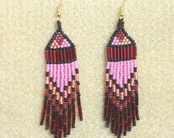 Seed bead earrings, fringe earrings, Native American style, beaded earrings, hand made jewelry, beaded jewelry, southwestern, western, boho