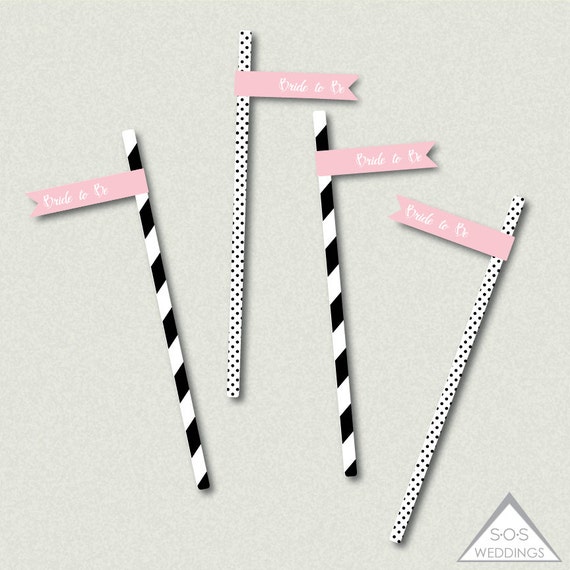 Pink and White Bride to Be Straw Flags, Bachelorette Party Printables, Pink Bridal Shower, Bachelorette Party Décor, Drink Labels Il_570xn
