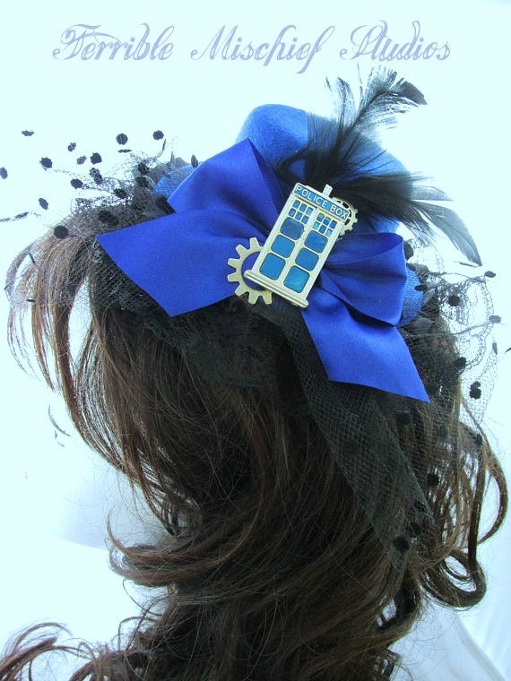 Steampunk "Tardis Pilot" Blue Police Box Mini Top Hat Fascinator by TerribleMischief steampunk buy now online