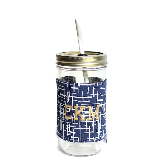 indigo sketch mason jar tumbler monogram mason jar cup gifts