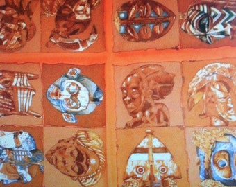 HERMES SCARF Vintage Silk Authentic Hermes Scarf Made in France Muffler Head Wrap Kerchief Persona Signed Tribal Paris Masks