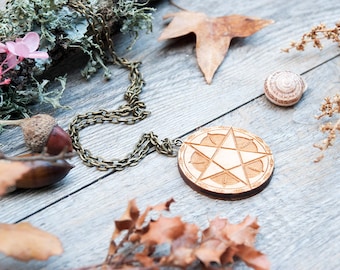 Pentagram necklace, wooden necklace, wicca pendant, pagan necklace, witch necklace, protection necklace, laser cut necklace,rustic necklace