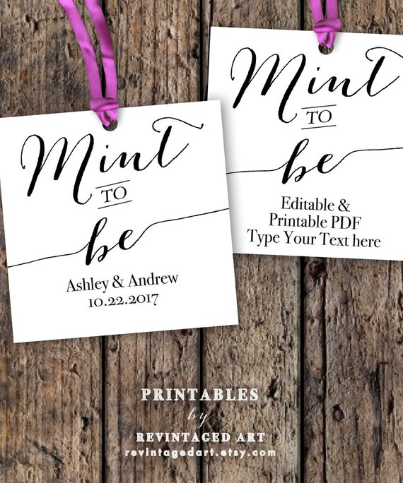 Printable Wedding Tag Template // Editable Mint by RevintagedArt