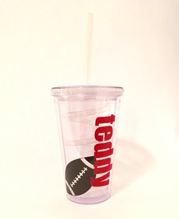 Personalized Kids Cup with Swirly Straw Football Tumbler