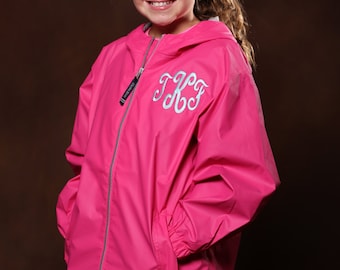 Monogrammed Youth Charles River Full Zip Rain Jacket - Girls Monogrammed Rain Jacket - Chest Monogram