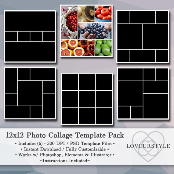 12x12 Photo Template Pack Photo Collage Portfolio Design