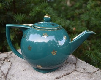 Hall Green Tea Pot With Gold Stars & Accents