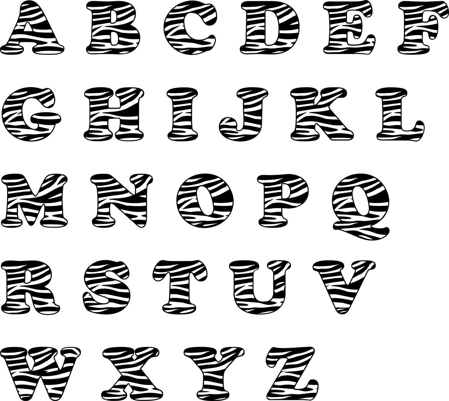 Zebra Svg Alphabet Font Zebra Digital Cut File Letters Zebra