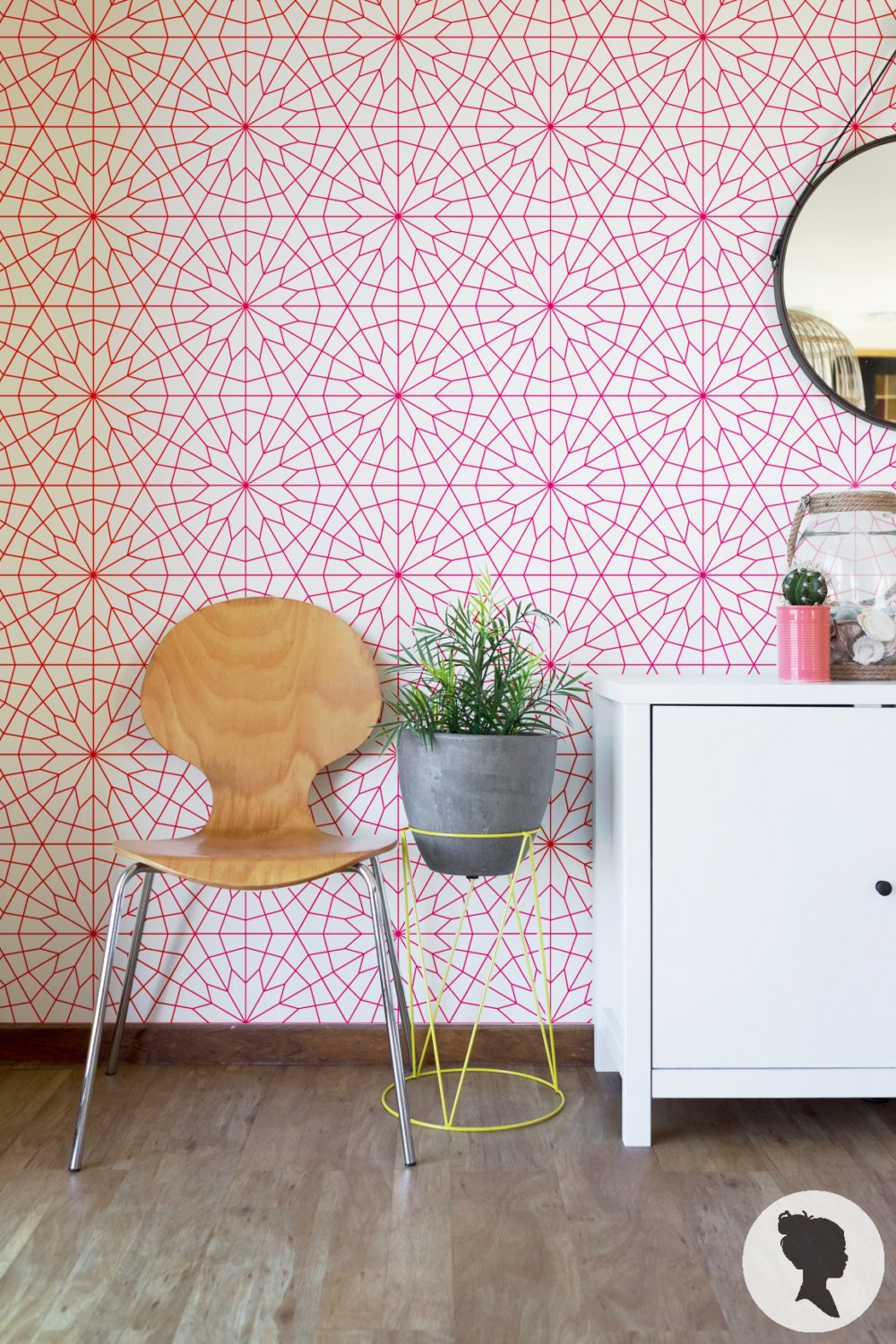 Geometric Flower Wallpaper / Removable Wallpaper or