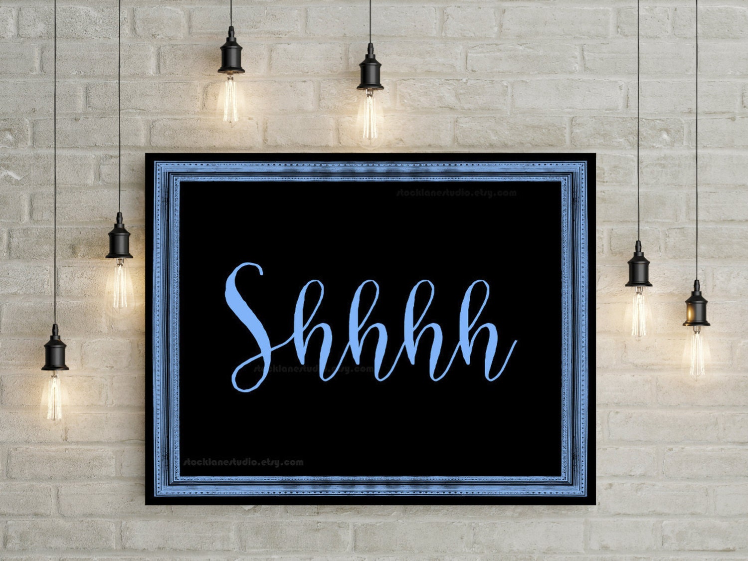 Shhh sign printable quiet quote blue black Instant download