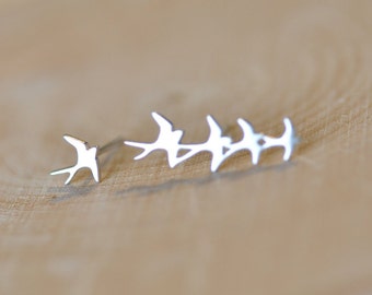 Flock of Birds Mismatched Stud Earrings, Bird Earrings, Bird Ear Climber, Birds Ear Climber, Jamber Jewels Original