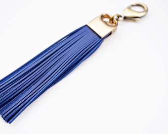 Blue Genuine Leather and Brass Tassel Keychain