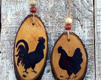 Rooster & Hen Ornament, Chicken Ornament, Christmas Ornaments, Farmhouse, Farm ornament, Gift