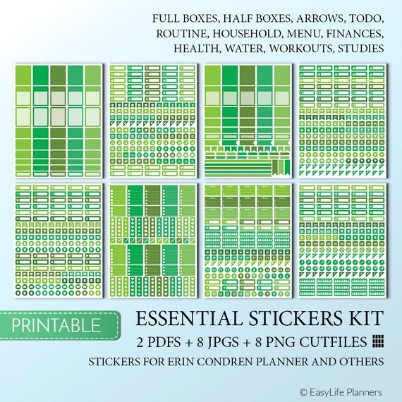 Erin Condren Planner Stickers Printable Green by EasyLifePlanners