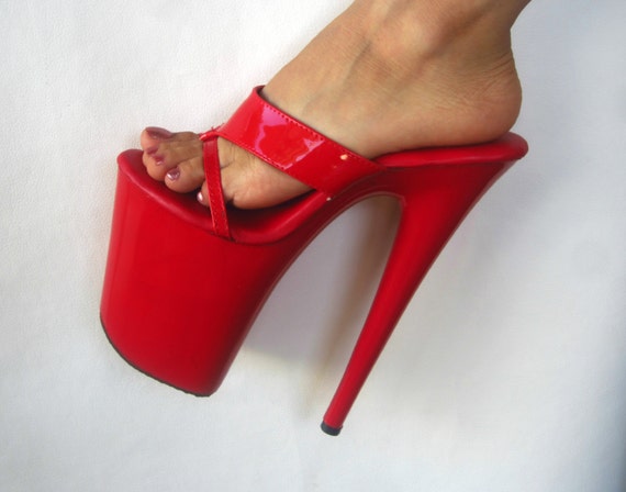 Vip Inch Handmade Red Patent Thin Thong Mule Stiletto High