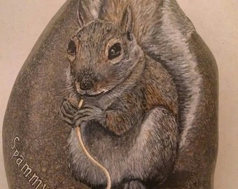 Etsy Squirrel wildlife art hand painted rocks stone paintings pet paintings animal lover garden stones grave marker pet memorial pet art