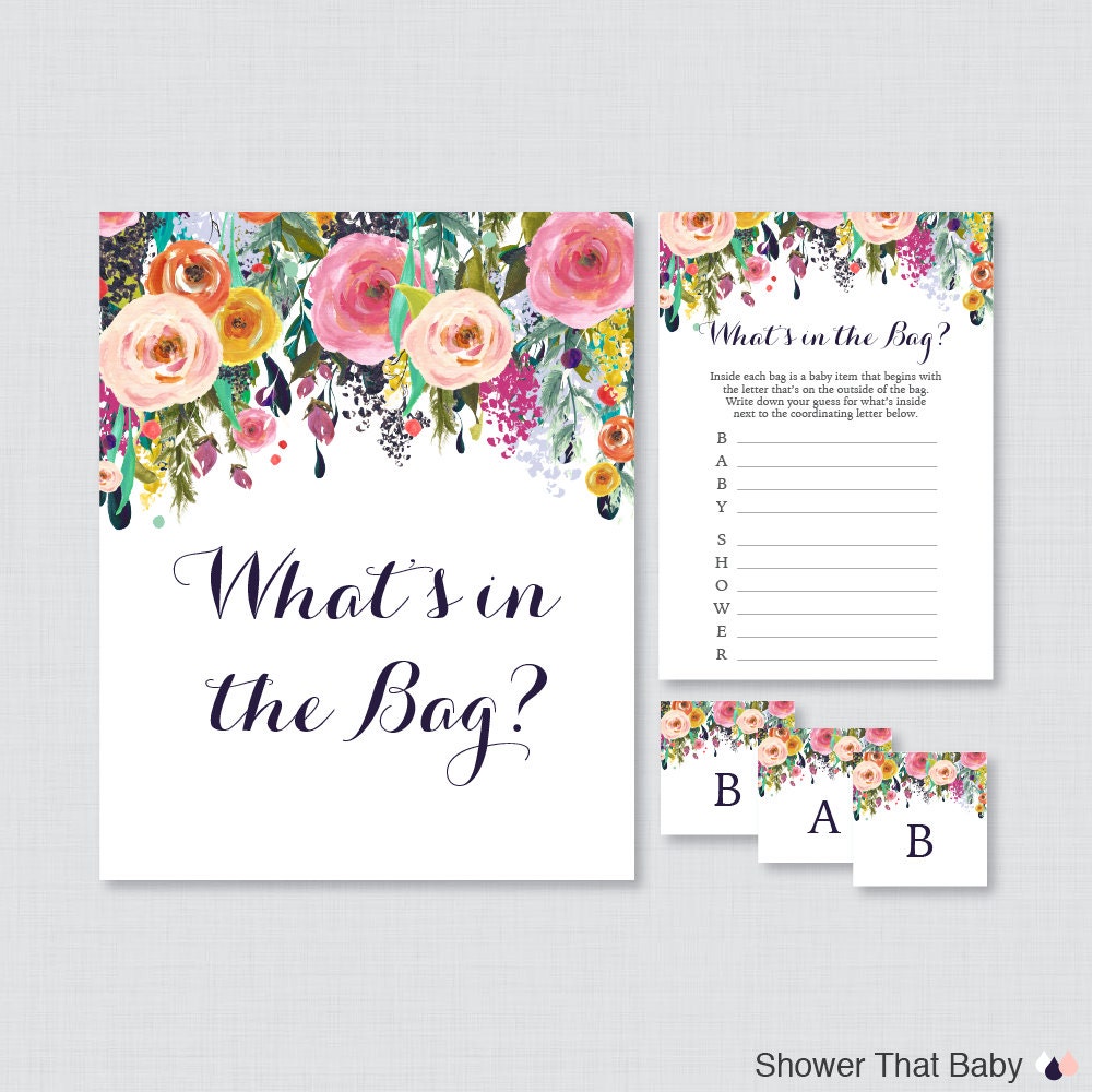 Floral Baby Shower Bags Game Printable Guess What's in