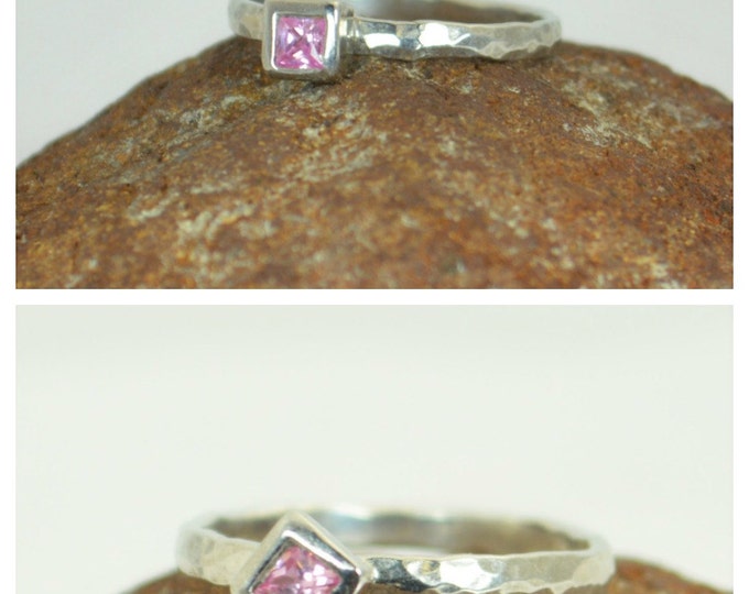 Square Pink Tourmaline Ring, Tourmaline White Gold Ring, Octobers Birthstone Ring, Square Stone Mothers Ring, Square Stone Ring