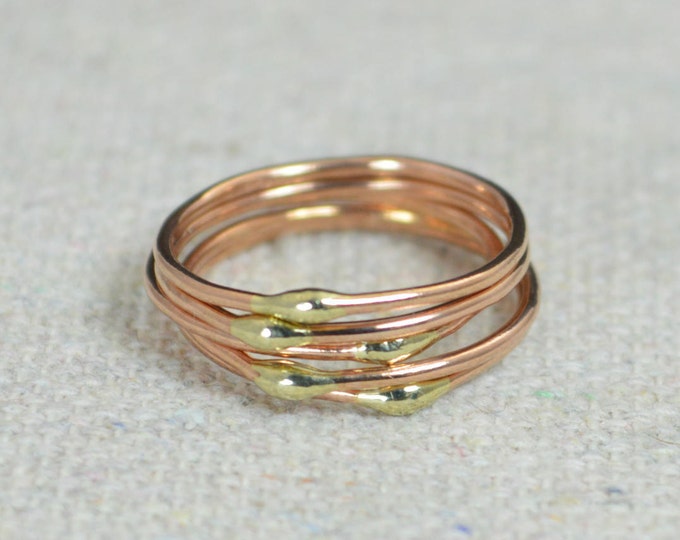 Unique Rose Gold and Solid 14k Gold Dew Drop Stacking Ring(s),Bimetal Ring, Hippie Ring, Gold Boho Rings, Gold Dew Drop Rings, Bohemian Ring