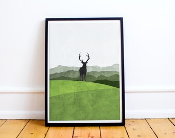 Scandinavian Print - Stag in the Woods - Modern Art Print - Wall Art - Scandinavian Modern - Home Decor - White Wall Art - Nature - Travel