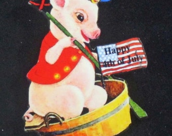 July 4th Boat Pig Pin Handcrafted Wood American Flag Decoration, Navy Sailor Cap, Rowboat Oar, Refrigerator Magnet, Dressed Animal Lover