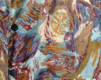 Tissue Silk Short Sleeve Shirt Painterly Print