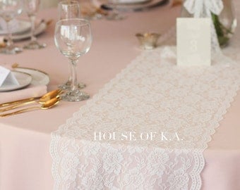 Lace Table Runner Roll 12 1/2 inches x 25 yd Warm White, Soft Floral Lace Fabric Roll, Lace Ribbon | Lace Table Runners, Wedding Table Decor