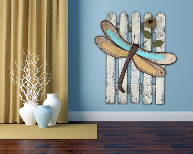 Wall Art DRAGONFLY Reclaimed FENCE Home Decor Metal Sunflower Distressed White Unique Spring Summer Garden Flower Wall Art DRAGONFLY Reclaimed FENCE Home Decor Metal Sunflower Distressed White Unique Spring Summer Garden Flower
