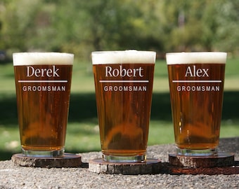 Personalized Beer Glasses / Groomsmen Gifts / Bridesmaids Gifts / Engraved Wedding Glasses / 16 DESIGNS / Select ANY Quantity