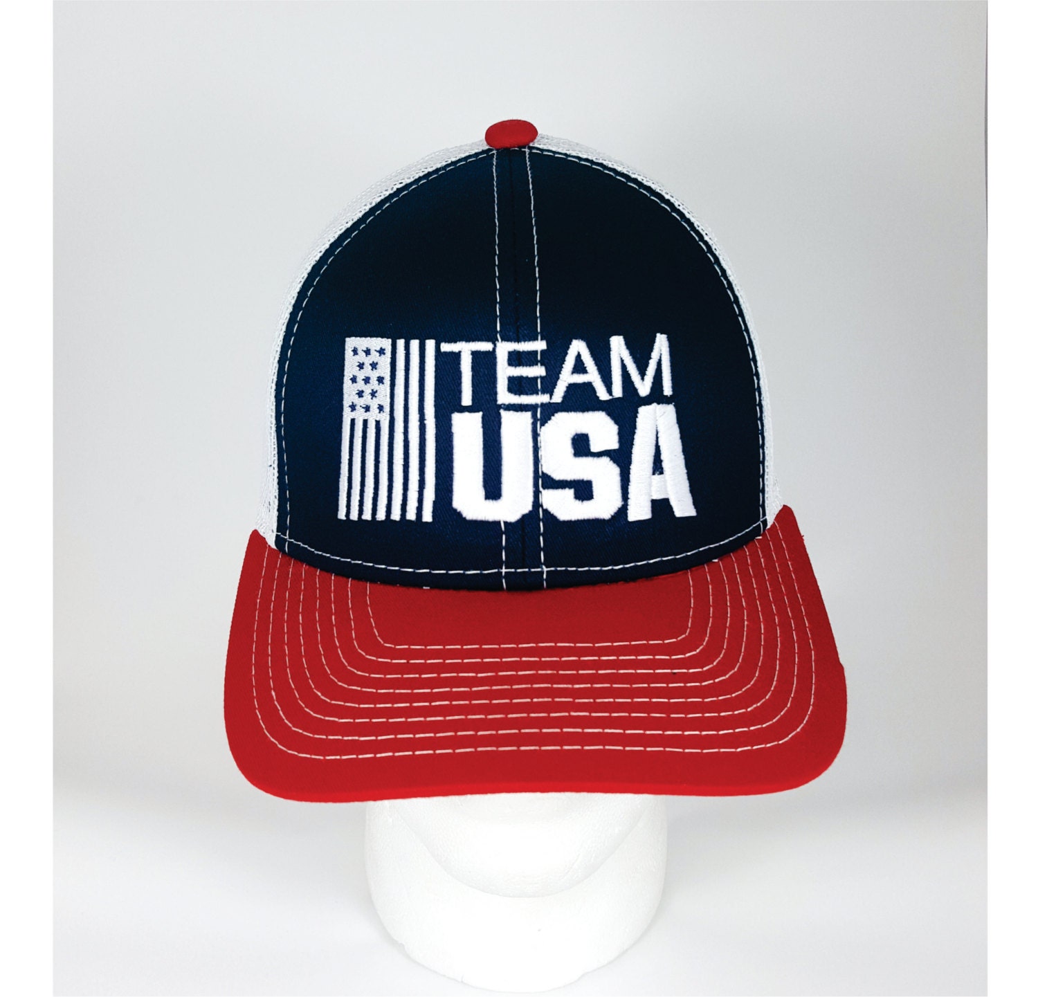 Team USA Cap. Team USA Hat. Embroidered. Velcro Back. Trucker