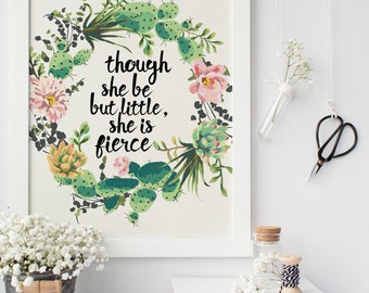 cactus nursery desert nursery mexican nursery Though she be but little she is fierce southwestern nursery pastel nursery girl room printable