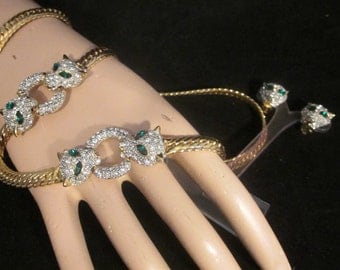 Vintage Demi Parure Panther jewelry set- Bracelet, Necklace, and Earrings