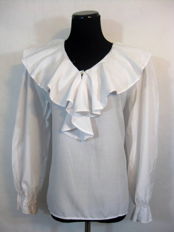 90s Ruffled White Blouse Vintage Poet Shirt
