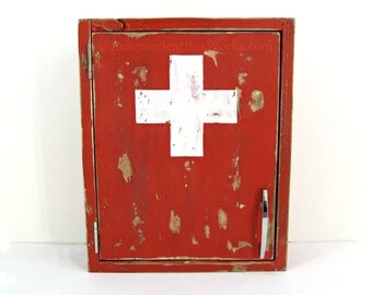 Made to Order: Distressed Red Medicine Cabinet - Painted White Cross First Aid Cabinet - Emergency Supply Cabinet - Small Bathroom Storage