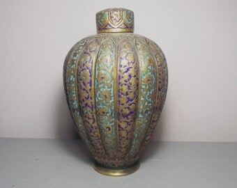 Antique Kashmir Enamel Gilt Copper Vase/Islamic Art/Indian Antiques/Kashmiri Enamel/Islamic Metalwork/Kashmiri Antiques/Indian Metalwork
