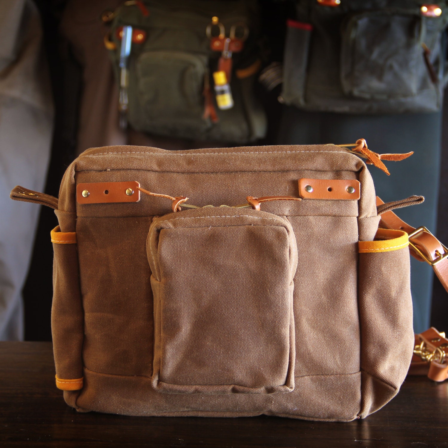 Waxed Canvas and Leather Fly Fishing Bag Standard Strap