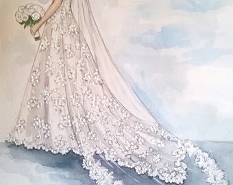 Bridal custom fashion illustration/wedding drawing
