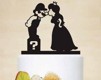 Super Mario Cake Topper,Mario and Princess Peach Cake Topper,Custom Wedding Cake Topper,Personalized Cake Topper, Funny Cake Topper P164